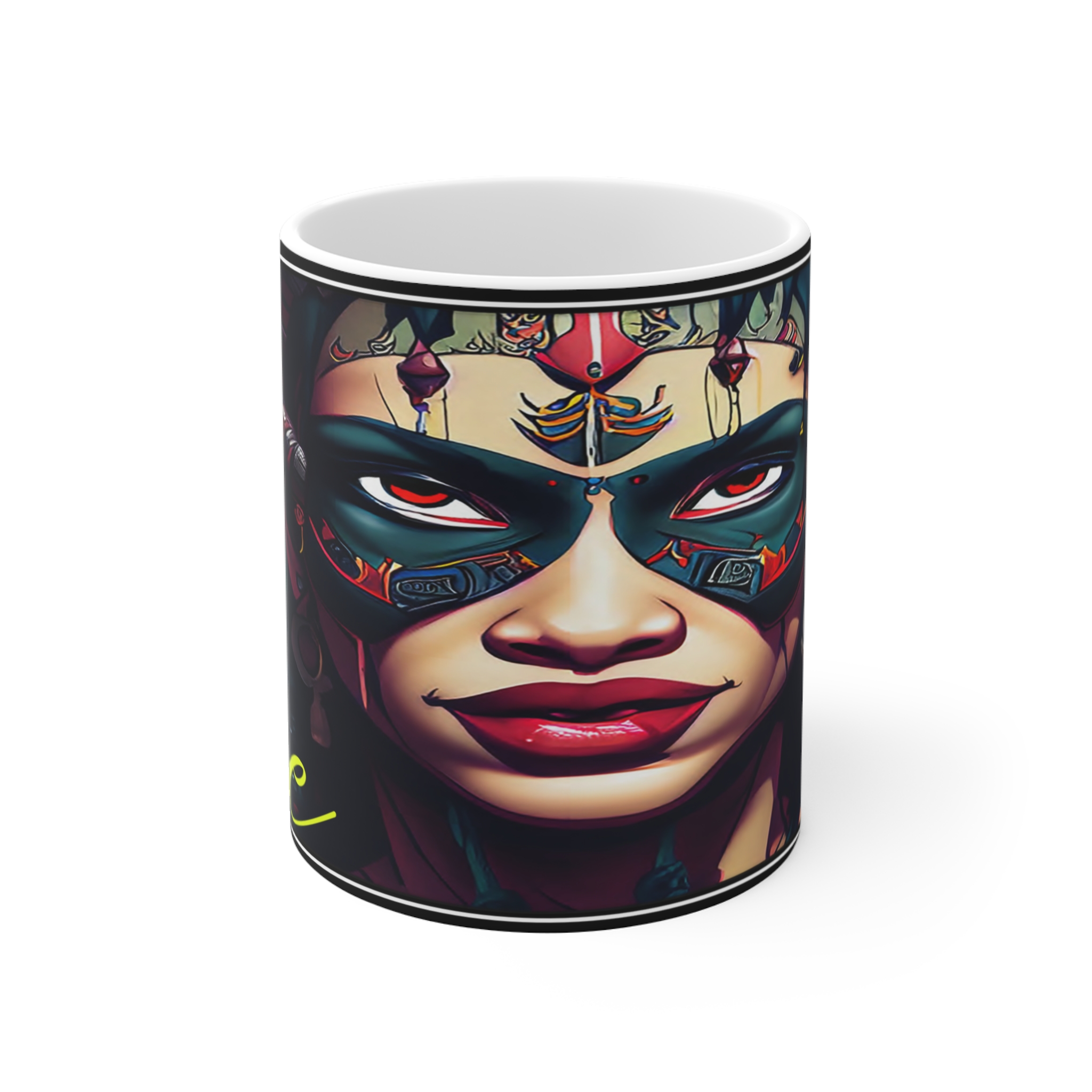 11oz Mug — Tribal Masked Warrior Art Coffee Cup ("Loc")
