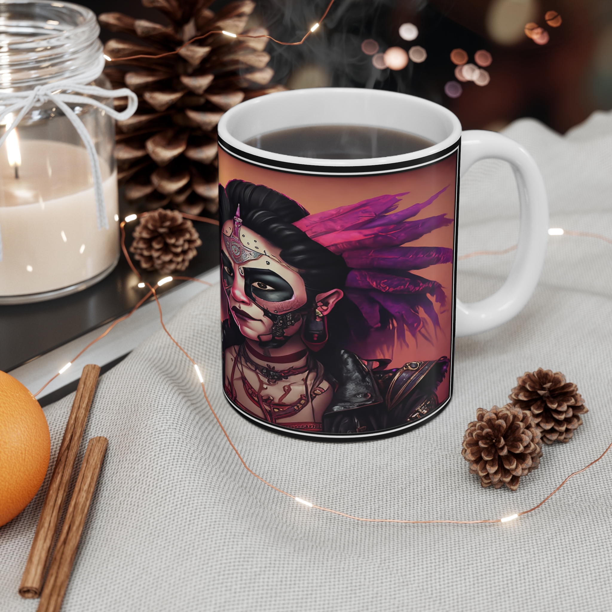 11oz Ceramic Mug — Day of the Dead Gothic Portrait with "Zoe" Name - Image 4