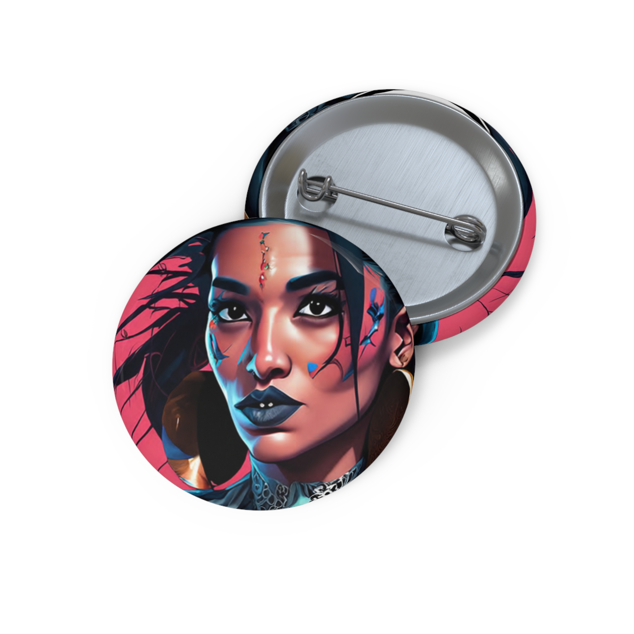 Artistic Portrait Pin Button — Bold Neon Face Badge