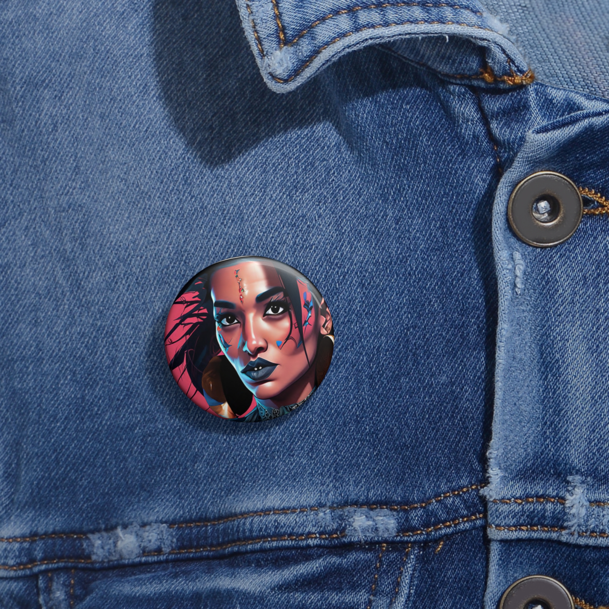 Artistic Portrait Pin Button — Bold Neon Face Badge - Image 2