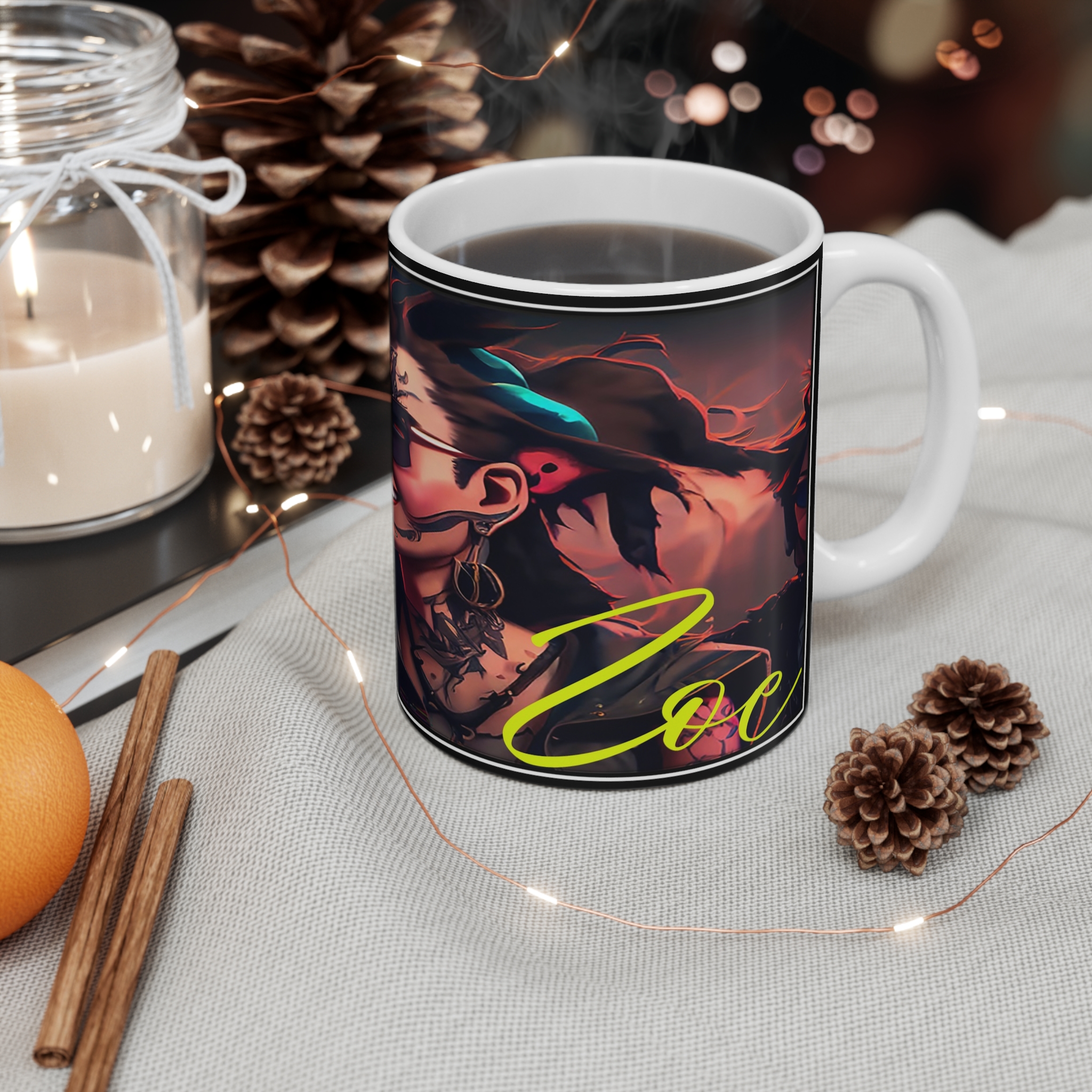 11oz Goth Punk Character Mug — Tattooed Smiling Women Artwork - Image 4