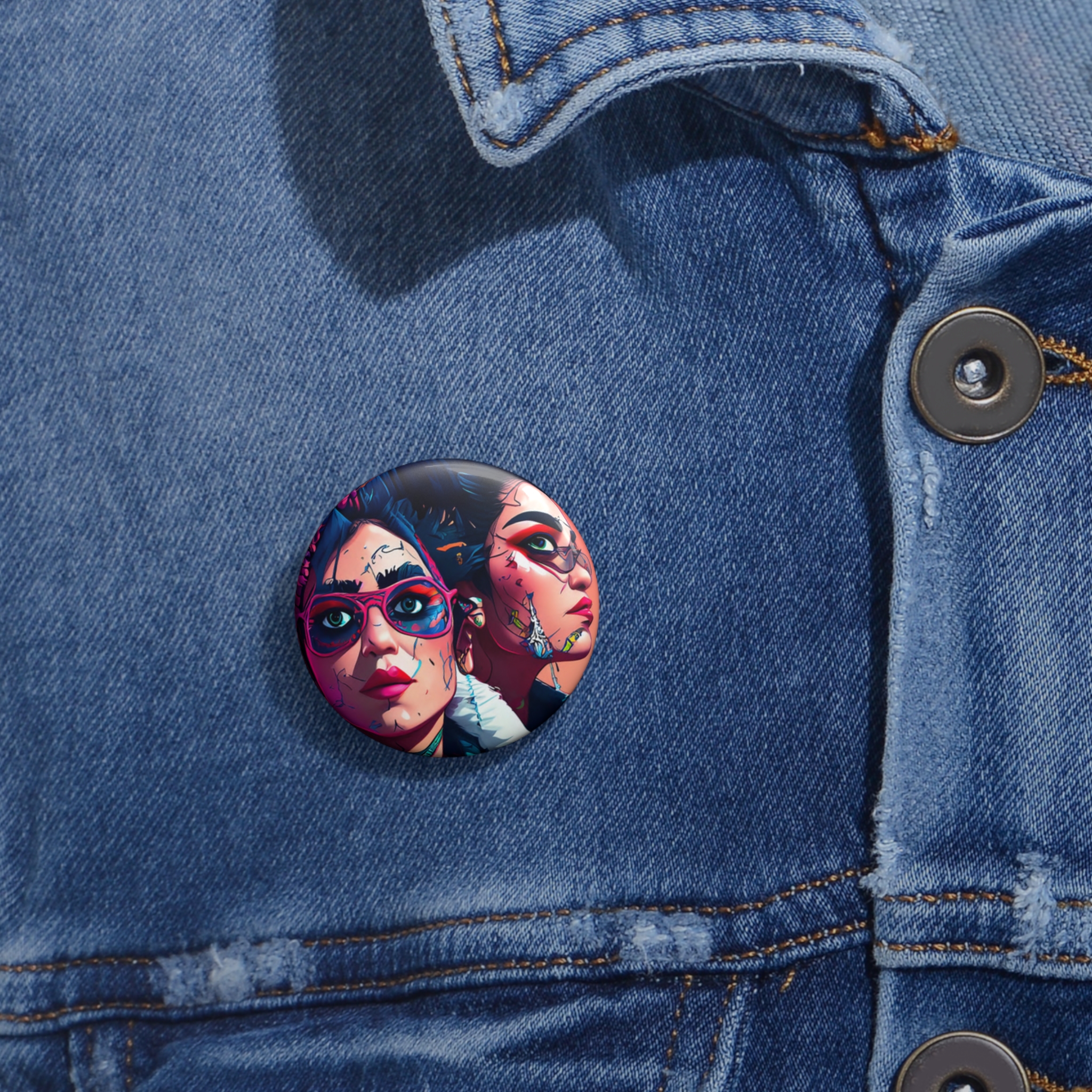 Artistic Portrait Pin Button — Colorful Dual-Face Enamel-Style Badge - Image 2